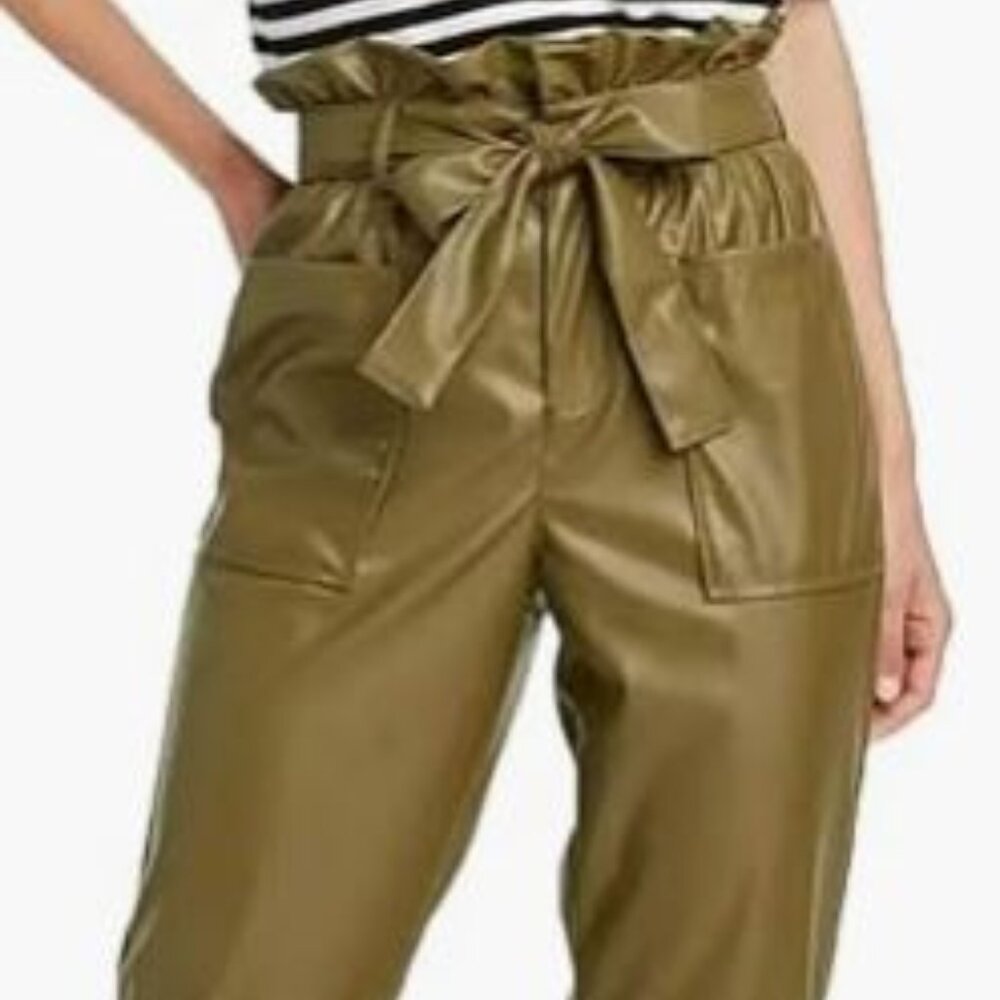 Who What Wear Green Faux Leather Ankle Length Paper Bag Pant Misses Size 2